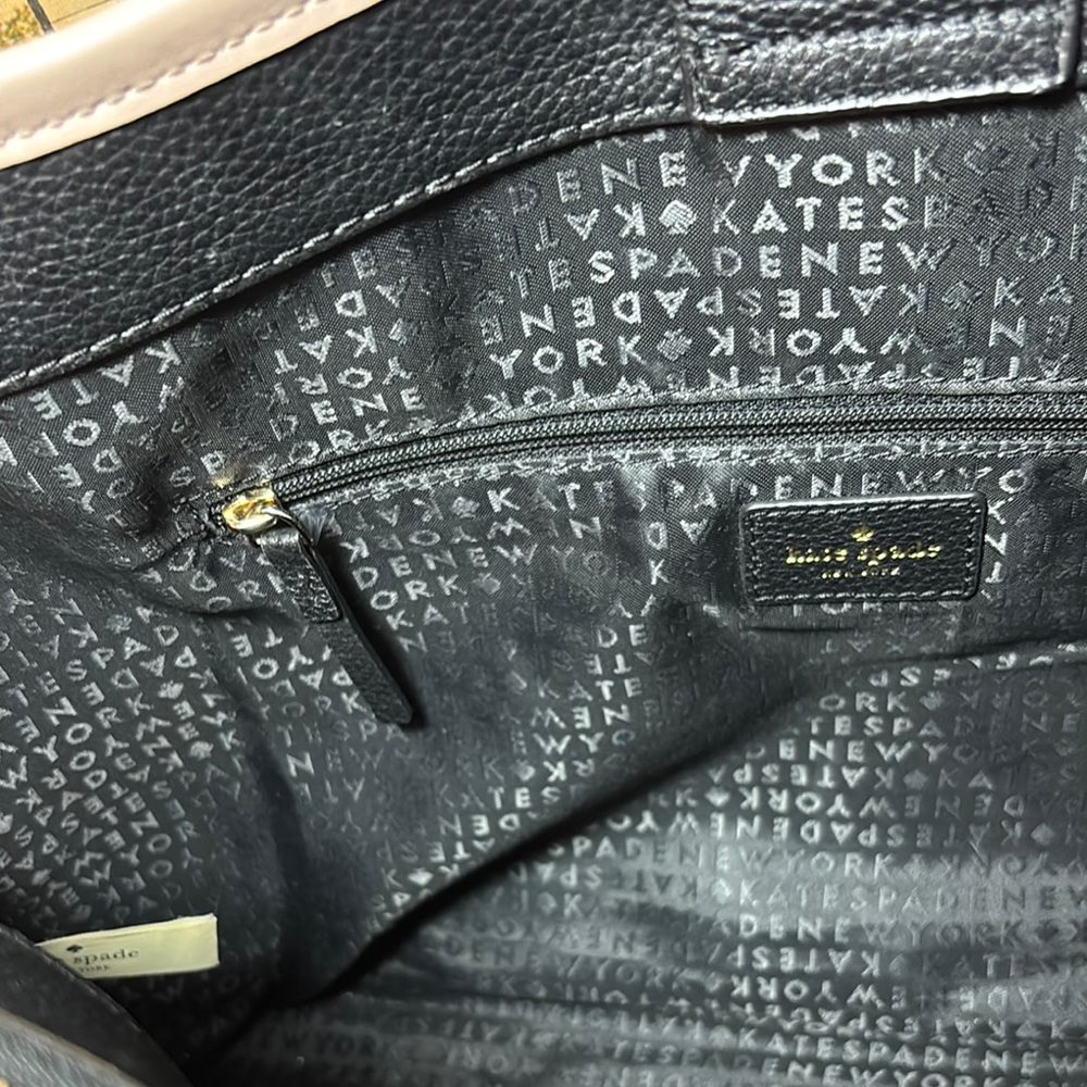 Kate Spade Leather Tote Bag Black w Cream Padded Center Zip wWristlet and Wallet - Picture 8 of 17